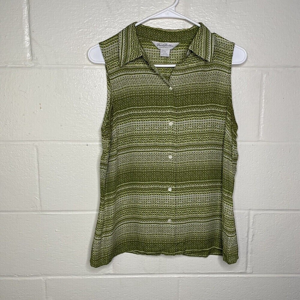 Brooks Brother silk Blouse Top Size 10 Green Button Down Sleeveless